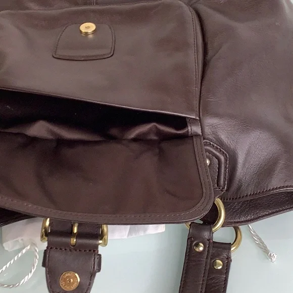 Coach Campbell Belle Carryall Chocolate Leather triple entry topzip shoulder bag